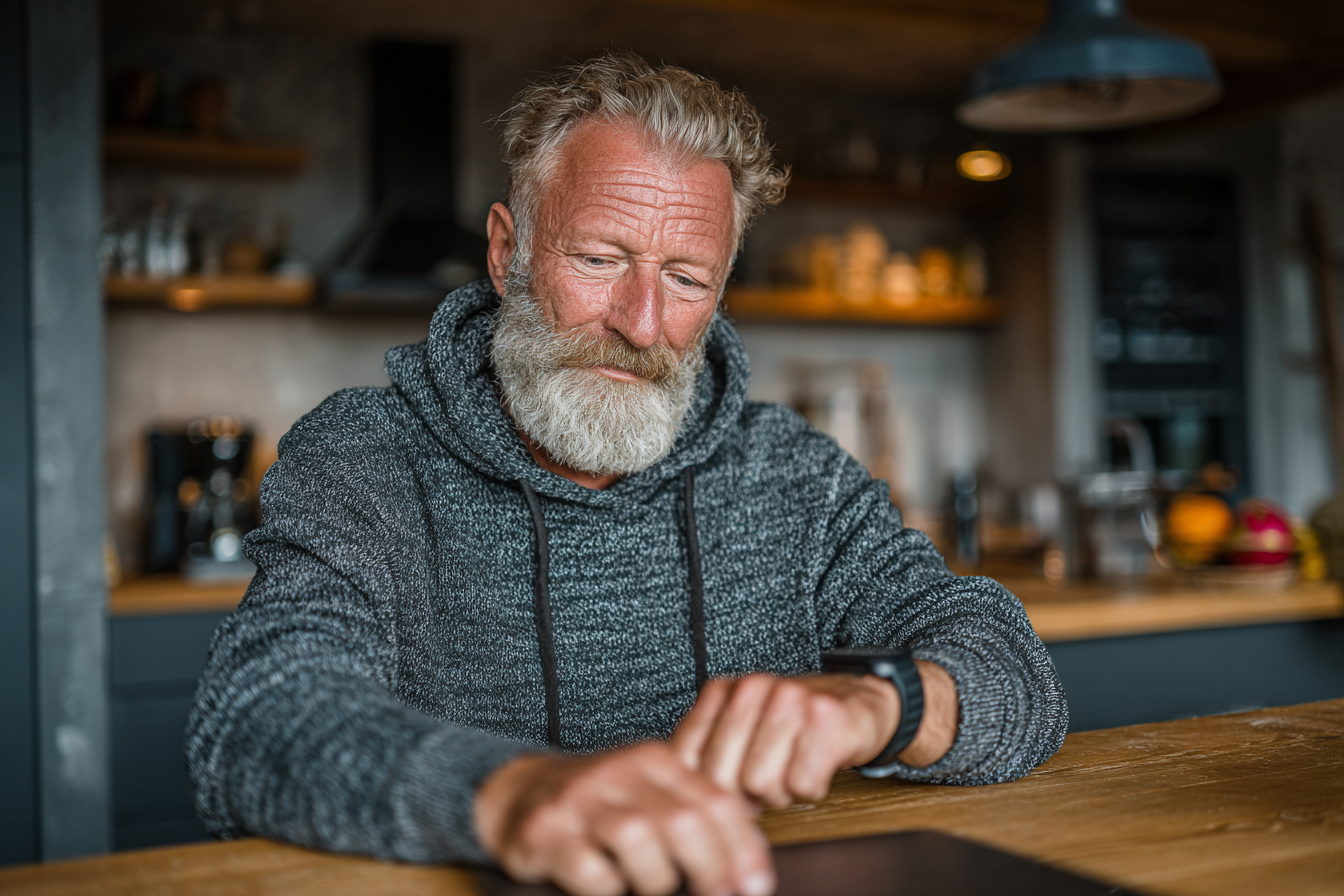 Пожилий чоловік насолоджується здоровим обідом